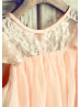 Blush Pink Lace Chiffon Curly Hem Flower Girl Dress With Flower Sash